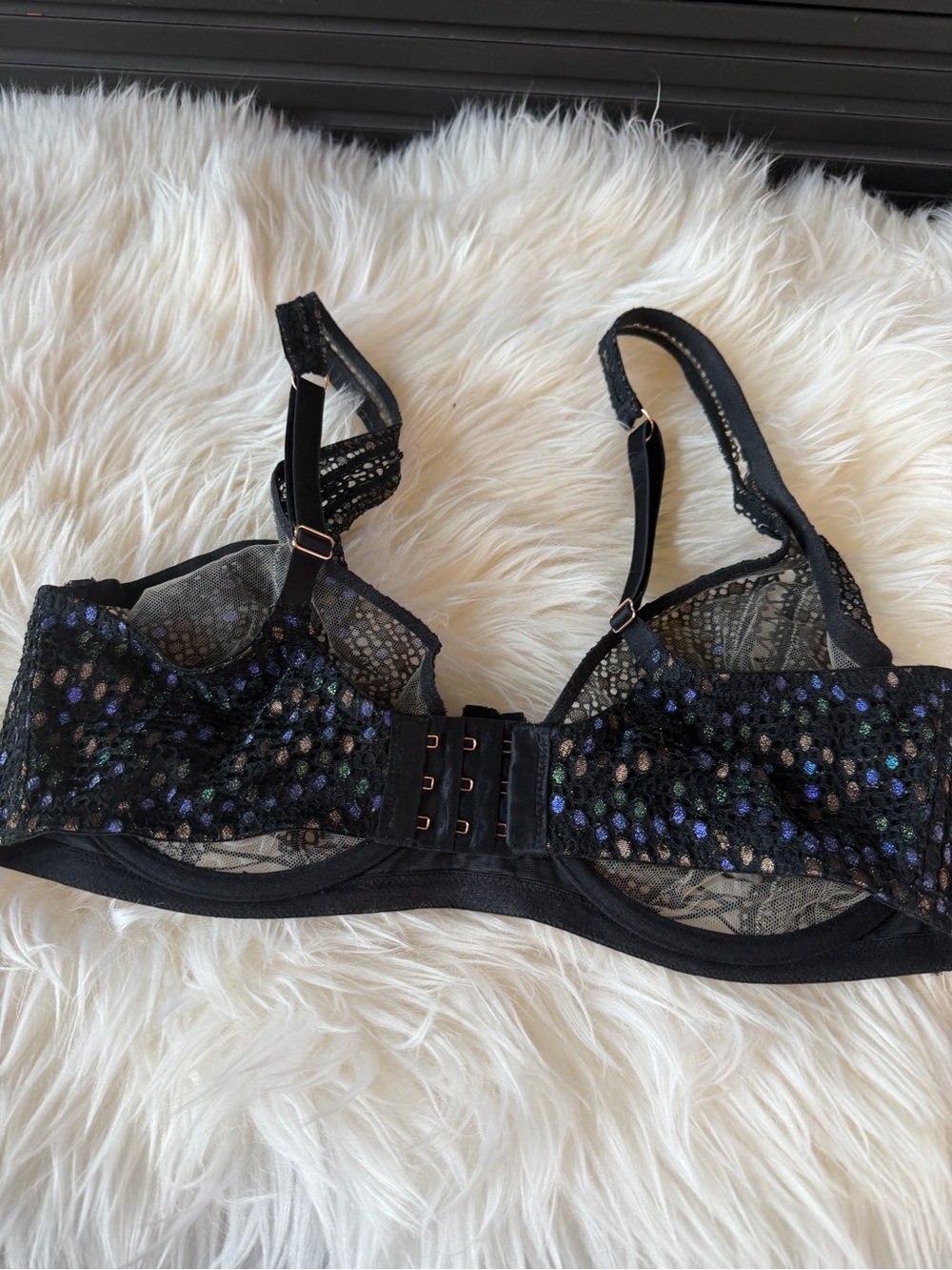 Savage X Fenty Disco Lace Up unlined underwire bra sheer black IRIDESCENT 36DDD - Picture 6 of 10